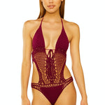 Down the Garden Path Crochet Monokini In Wine