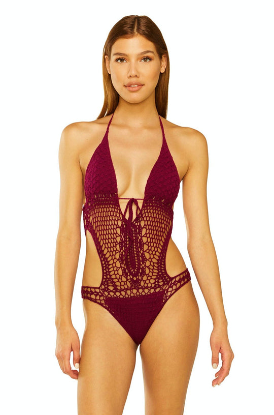 Down the Garden Path Crochet Monokini In Wine