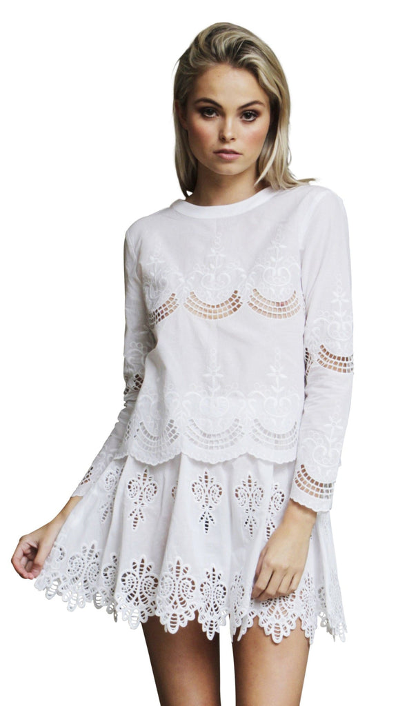 Washed Away Cotton Lace Mini Skirt