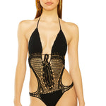Down the Garden Path Crochet Monokini In Black
